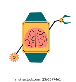 AI watch, smart watch showing brain scans, future technology, vector design