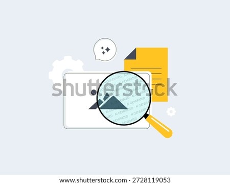 AI watermarking for generated content concept - invisible markers detecting AI images and text. Artificial intelligence content detection, trendy isolated on white background flat illustration 2026