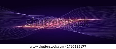 AI Wave Data Flow Digital Transformation Neural Firing Ray. Abstract Bio Technology Background with Glowing Waving Lines. Neon Digital Light Backdrop. Vector Illustration