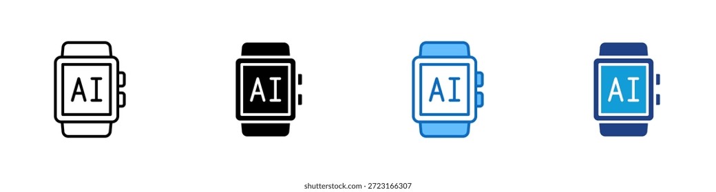 AI Wearable Multiple Style Icon Design Vector: dispositivo portátil inteligente impulsado por inteligencia artificial, que simboliza el monitoreo de la salud, los datos personales y la asistencia inteligente
