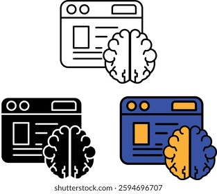 AI Web Intelligence Icon set– Brain with Web Page for Digital Analytics, Web Automation, and Artificial Intelligence with Transparent Background. - Powered by Shutterstock - Get 15% off with code: PIKWIZARD15