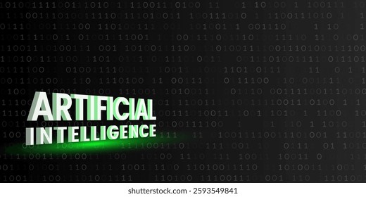 AI web tech binary code with 3d artificial intelligence text concept banner design