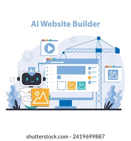 AI Website Builder concept. Transforms web design with intelligent automation. Simplifies the creation of digital platforms. Flat vector illustration.