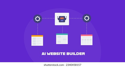 AI website builder. Website development with Artificial intelligence. AI driven website design. Vector illustration on isolated background.