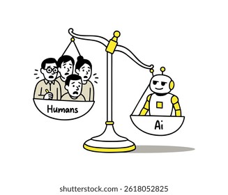 AI Weighs More Than Humans. Future Job Loss Concept. Artificial Intelligence vs People. Machine Replacing Human Workers. Automation Impact. Workforce Balance. Vector Illustration.