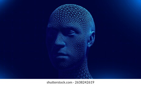 AI Wireframe Human Head With Facial Recognition Grid, Futuristic Digital Identity Scan Concept, Biometric Security and Cyber Technology Background, Vector Illustration.
