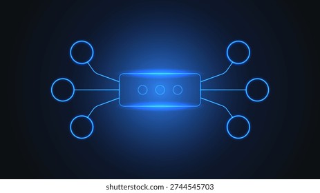 AI workflow automation artificial intelligence network connection diagram with glowing data nodes technology.