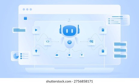 AI workflow automation artificial intelligence. ai agent network diagram dashboard machine learning data processing, cloud data and automation system.