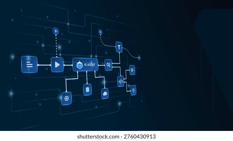 AI workflow automation artificial intelligence. ai agent network diagram flow process, filtering and automation system.