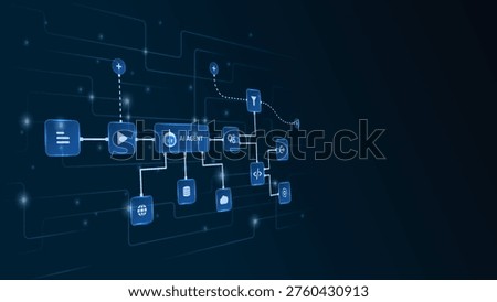 AI workflow automation artificial intelligence. ai agent network diagram flow process, filtering and automation system.