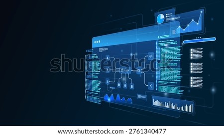 AI workflow automation artificial intelligence. ai agent automation dashboard with coding, processing, analytics charts and automation system.