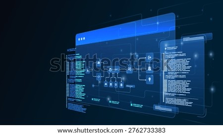 AI workflow automation artificial intelligence. ai agent network diagram dashboard machine learning flow process, coding and automation system.