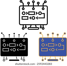 AI Workflow Automation Icon – Machine Learning Data Process and Algorithm Technology for Digital Innovation with Transparent Background
