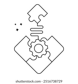 KI-Workflow-Puzzle-Symboldesign. Darstellung des KI-Arbeitsablaufs. Puzzle-Integration. Automatisierung. Problemlösung. Vektorsymbol.