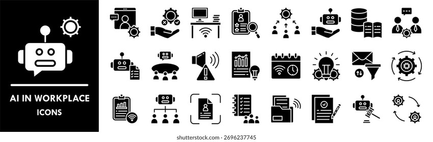 AI in Workplace icon collection set. Containing design technology, workplace, business, ai, information, computer