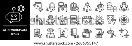 AI in Workplace icon collection set. Containing design technology, workplace, business, ai, information, computer