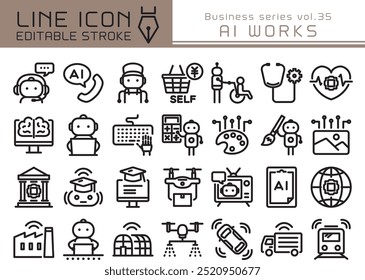 AI funciona conjunto de iconos de Vector. Trazo de línea editable.