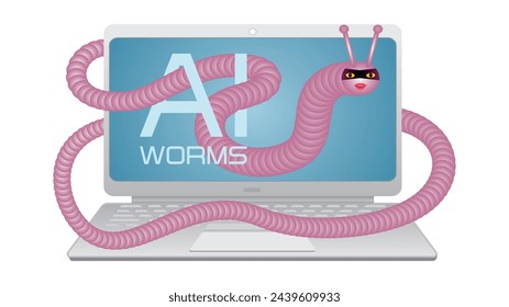 AI worm. AI worms attacking data. Isolated. Vector illustration.