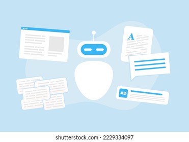 AI Writer and Content Generator. Artificial intelligence developing content for business, chatbots, websites, articles. AI driven digital marketing, social media advertising intelligence service