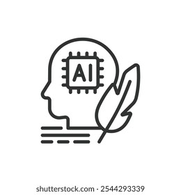 AI escritor textos, ícone em design de linha. AI, escritor, textos, escrita, artificial, inteligência, conteúdo sobre vetor de fundo branco. Ícone de traçado editável de textos do AI writer