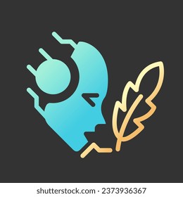 AI writes gradient glyph icon with lineart for dark theme. Artificial intelligence. Creative literature. Content generator. Isolated color vector illustration for night mode. Solid linear pictogram