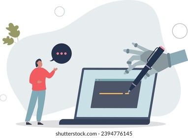 Herramienta de escritura de IA y escritura de texto de inteligencia artificial.Utilice la tecnología moderna para la automatización de procesos de comunicación y generación de contenido.ilustración vectorial plana.