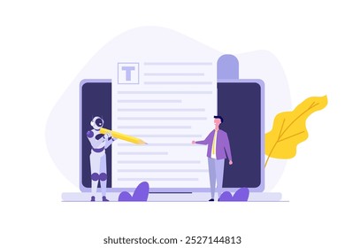 AI writing or artificial intelligence text typing tool. Vector illustration.