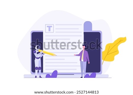 AI writing or artificial intelligence text typing tool. Vector illustration.