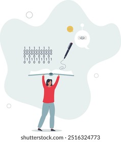 AI writing and artificial intelligence usage for typing.flat design with people.