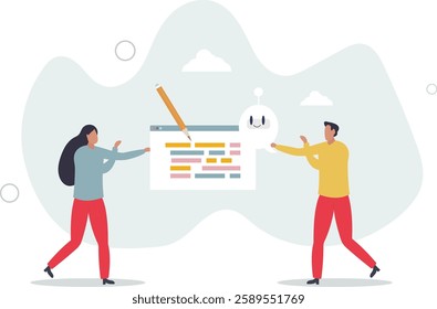 AI writing and artificial intelligence usage for content creation .Machine automation for digital text typing and author assistance.flat character life .