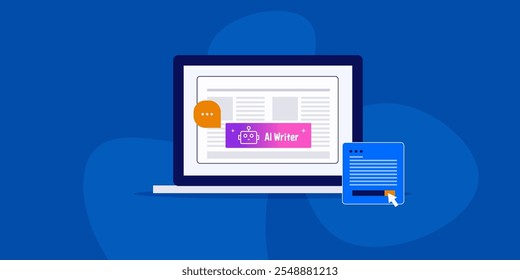 Ferramenta de escrita de IA, Inteligência artificial escrevendo conteúdo para site, blog e e-mail. AI gerativa criando conteúdo de texto - plano de fundo de ilustração de vetor