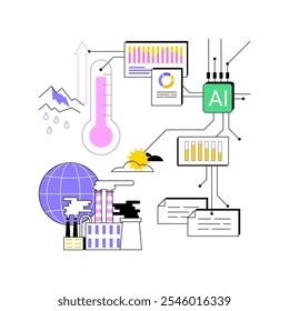 AI-Analisado Mudança Climática conceito abstrato vetor ilustração. Gestão Ambiental. Dados de mudanças climáticas, modelar cenários futuros, desenvolver estratégias de ação climática. metáfora abstrata.