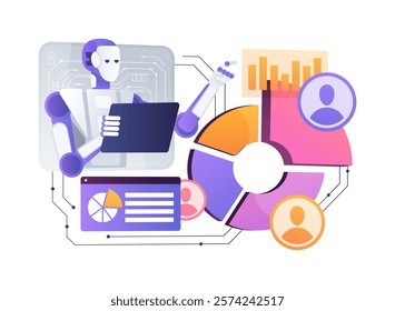 AI-Analyzed Competitor Analysis abstract concept vector illustration. Public Relations. Analyze and benchmark PR strategies against competitors with AI tools. AI Technology. abstract metaphor.