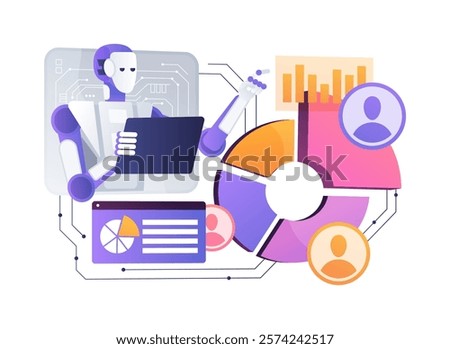 AI-Analyzed Competitor Analysis abstract concept vector illustration. Public Relations. Analyze and benchmark PR strategies against competitors with AI tools. AI Technology. abstract metaphor.