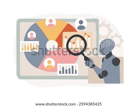 AI-Analyzed Competitor Analysis abstract concept vector illustration. Public Relations. Analyze and benchmark PR strategies against competitors with AI tools. AI Technology. abstract metaphor.
