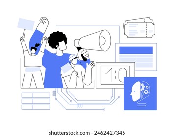 KI-analysierte Vektorillustration des abstrakten Konzepts des Lüftereingriffs. Sportanalytik. Verbessern Sie das Fan-Erlebnis mit personalisierten Inhalten und interaktiven Elementen. KI-Technologie. Abstrakte Metapher.