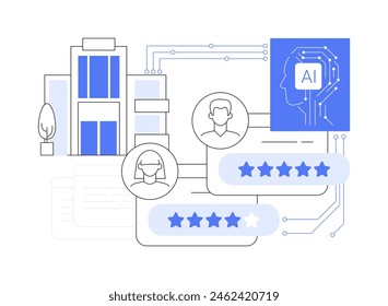 AI-Analyzed Guest Feedback abstract concept vector illustration. Hospitality. Analyze guest reviews and feedback, improve service quality and address issues. AI Technology. abstract metaphor.