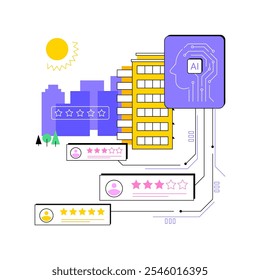 AI-Analyzed Guest Feedback abstract concept vector illustration. Hospitality. Analyze guest reviews and feedback, improve service quality and address issues. AI Technology. abstract metaphor.