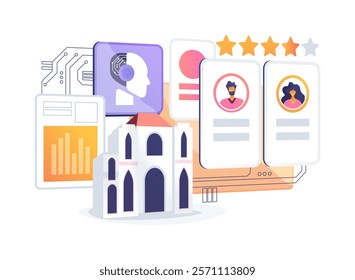 AI-Analyzed Guest Feedback abstract concept vector illustration. Hospitality. Analyze guest reviews and feedback, improve service quality and address issues. AI Technology. abstract metaphor.