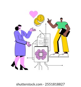 ILUSTRACIÓN VECTORIAL de concepto abstracto de Informes de Impacto Analizados por IA. Sin fines de lucro e impacto social. Informes de impacto de Create para donantes y partes interesadas con conocimientos generados por IA.