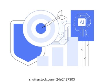 ILUSTRACIÓN VECTORIAL abstracta del concepto de Tendencias del Mercado Analizadas por AI. Seguros. Datos de Analyze para anticipar las tendencias del mercado y ofrecer productos de seguros competitivos. TECNOLOGÍA de IA. metáfora abstracta.