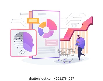 AI-Analisado tendências de mercado conceito abstrato vetor ilustração. Comércio eletrônico. Acompanhamento das tendências de mercado e do comportamento dos clientes através de percepções de IA. Negócios online. Tecnologia AI. metáfora abstrata.