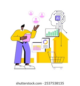 AI-Analisado tendências de mercado conceito abstrato vetor ilustração. Comércio eletrônico. Acompanhamento das tendências de mercado e do comportamento dos clientes através de percepções de IA. Negócios online. Tecnologia AI. metáfora abstrata.