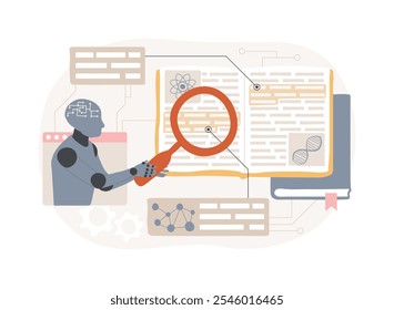 AI-Analyzed Scientific Literature abstract concept vector illustration. Research and Development. Extract insights from scientific literature with AI-driven text analysis. abstract metaphor.