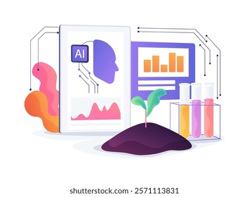 AI-Analyzed Soil Health abstract concept vector illustration. Agriculture. Assess soil quality and composition to optimize planting and crop management. AI Technology. abstract metaphor.