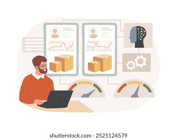 ILUSTRACIÓN VECTORIAL de concepto abstracto de rendimiento de proveedor analizado por IA. Gestión de la cadena de suministro. Evalúe el rendimiento de los proveedores mediante el análisis de IA. AI Tecnología. metáfora abstracta.