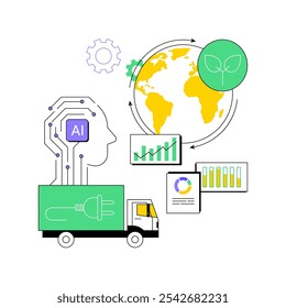 Sostenibilidad Analizada por IA en la Ilustración vectorial de conceptos abstractos de Transporte. Transporte y Logística. Reduzca el impacto ambiental utilizando conocimientos impulsados por la IA.