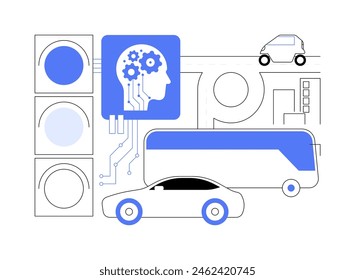 ILUSTRACIÓN VECTORIAL abstracta del concepto de gestión de tráfico analizada por IA. Transporte y Logística. Reducción de la congestión, análisis y optimización del tráfico de IA. TECNOLOGÍA de IA. metáfora abstracta.