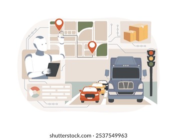 AI-Analyzed Traffic Management abstract concept vector illustration. Transportation and Logistics. Reducing congestion, AI traffic analysis and optimization. AI Technology. abstract metaphor.
