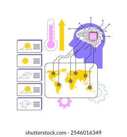 AI-Analisado Previsão do tempo conceito abstrato vetor ilustração. Gestão Ambiental. Modelos de previsão do tempo e previsão de desastres usando algoritmos de IA. metáfora abstrata.